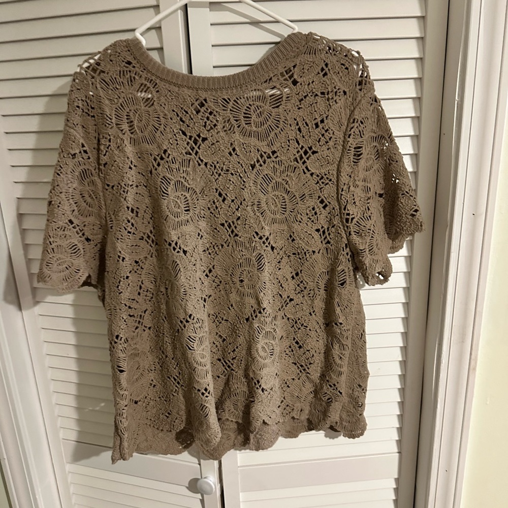 Abercrombie & Fitch Taupe Crochet Short-Sleeve Top